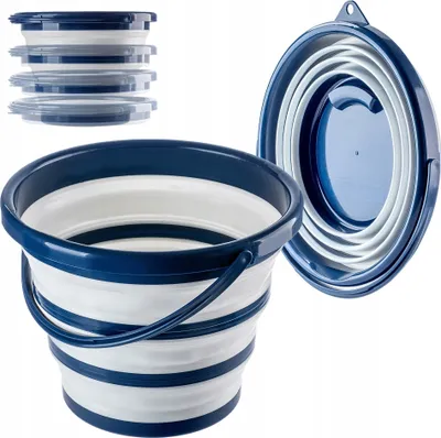 Image de KADAX Seau en silicone pliable "Bant", Seau de nettoyage en plastique, Seau de ménage pliable, bleu et blanc, 10L