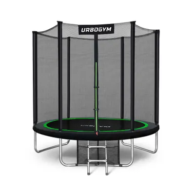 Produktbild von URBOGYM Trampolin CLASSIC 8FT Gartentrampolin für Kinder Komplett-Set mit Sicherheitsnetz, Leiter, Randabdeckung, Outdoor, Grün, robust, Ø 252 cm