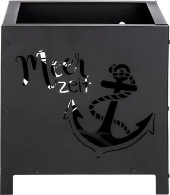 Zdjęcie produktu dla GILDE Feuerkorb, quadratisch, "Meerzeit", Ankermotiv, Schriftzug, Metall, schwarz, , L. 40,4 cm, B. 40,4 cm, H. 43 cm 67774