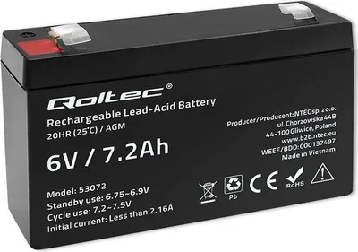 Zdjęcie produktu dla Akumulator AGM Qoltec 6V | 7.2Ah