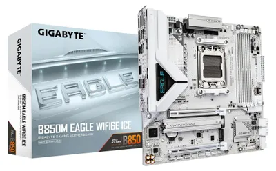 Obrázek produktu pro GIGABYTE B850M EAGLE WIFI6E ICE, AMD, Zásuvka AM5, AMD Ryzen 7000 Series, AMD Ryzen 8000 Series, AMD Ryzen 9000 Series, Zásuvka AM5, DDR5-SDRAM, 256 GB
