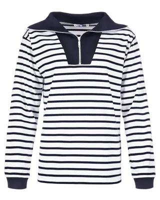 Produktbild von modAS Damen Troyer-Shirt Maritim mit Streifen - Gestreiftes Langarmshirt aus Baumwolle in Weiß-Blau Größe 50
