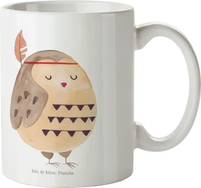 Produktbild von Mr. & Mrs. Panda Plastikbecher Eule Federschmuck - Weiß - Geschenk, Trinklernbecher, Kindergarten Tasse, Dekoration, Waldtiere, Pott, Henkelbecher, Kinderbecher