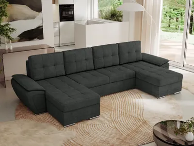 Produktbild von MKS MEBLE Sofa mit Schlaffunktion - Wohnlandschaft u form - Ecksofa mit Schlaffunktion und Bettkasten - Schlafsofa - Couch - Schlafsofa mit Bettkasten - Umbria U - Dunkelgrau Stukture