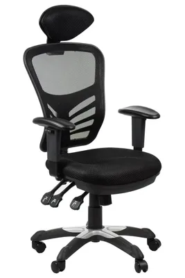 Produktbild von Ergonomischer Bürodrehstuhl HG-0001H, Nylonbasis, verstellbare Armlehnen, Kopfstütze, Schwarz