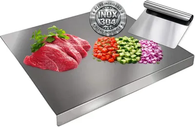 Image de Planche à découper avec spatule, en acier inoxydable, 40 x 30 cm, antibactérienne, pour la viande et les légumes