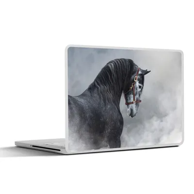 Produktbild von MuchoWow® Laptop Aufkleber Sticker Cover Pferd - Grau - Braun - Tiere - Rauch 32.5x23.5 cm - Sticker für Laptop - Selbstklebend