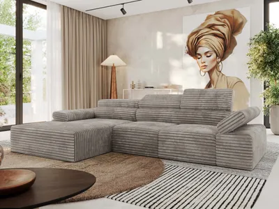 Produktbild von MKS MEBLE L-form Ecksofa RILASSO mit Relax-Funktion, verstellbare Kopfstützen - Hellbraun Cord - Links
