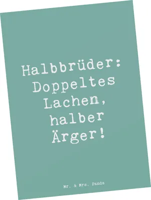 Produktbild von Mr. & Mrs. Panda Postkarte Spruch Halbbruder Lachen - Meeresbrise - Geschenk, Freude, Grußkarte, Freundschaft, Geschwister, Familie, Fotokarte, Ärger, Weihnachten