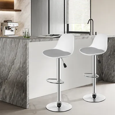 Produktbild von 2x Barhocker Tresenhocker,Kunstleder Gepolsterter Barstuhl mit PP Lehne und Fußstütze, Höhenverstellbar, Drehbar, Küchenstühle (Grau+Weiß)