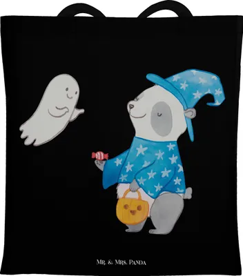 Produktbild von Mr. & Mrs. Panda Tote Bag Panda Zauberer - Schwarz - Geschenk, Tasche, Uni, dokumententasche, Halloween, Dekoration, Jutebeutel, Gespenst, Beutel, Deko