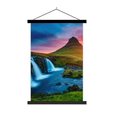 Produktbild von MuchoWow® Textilposter Wasserfall - Berg - Moos - Sonnenuntergang - Natur 40x60 cm mit schwarzem Rahmen - Wanddekorationen