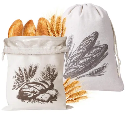 Brotbeutel aus Leinen, 2 Stück, 40x30 cm, mit Kordelzug, Natur
