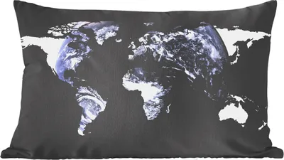 Produktbild von MuchoWow® Zierkissen Sofakissen Wohnzimmer Dekokissen 50x30 cm Weltkarte - Schwarz - Weiß - Globus - Wohnzimmerdekoration - Polster mit Photo