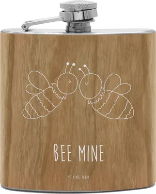 Produktbild von Mr. & Mrs. Panda Flachmann Edelstahl Biene Liebe - Transparent - Geschenk, Hip Flask, Schnaps, Wespe, Holz, taschenflasche, feldflasche