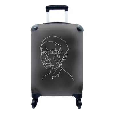 Produktbild von MuchoWow® Koffer Handgepäck Trolley Rollkoffer Kleine Reisekoffer mit 4 Rollen - Strichzeichnung - Frau - Gesicht - Cabin Size < 55x40x23 cm & 55x40x20 cm - Fotokoffer - Kabinenkoffer - Boardgepäck - Reise-Box - Reisekoffer - Reisegepäck - Koffer mit Bild - Trolley für Kinder