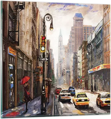 Produktbild von Bilder auf glas - Einteilig - New York Aquarell - 70x70cm - Glasbilder - Wandbilder - Bilder - zum Aufhängen bereit - Wanddekoration aus Glas - Glas Bilder - Wandbild auf Glas - GAC70x70-4590