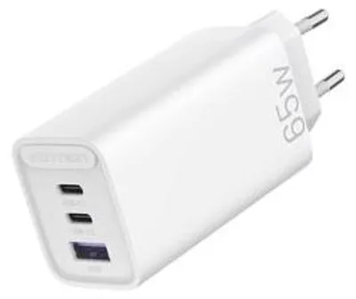 Image de Chargeur mural GaN-chargeur rapide avec 3 ports 2x USB-C, 1x USB-A en blanc