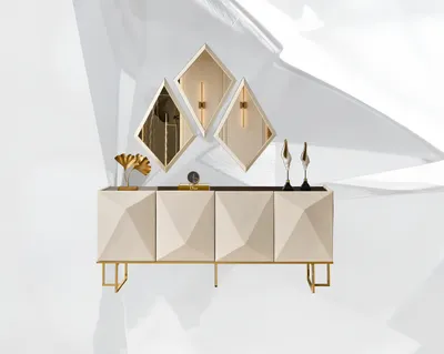 Produktbild von Garnitur Sideboard mit Spiegel Schrank Anrichte Beige Kommode Holz Set