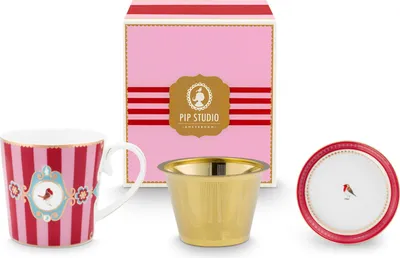 Produktbild von PIP STUDIO Love Birds Medallion Stripes Red-Pink Teeset für eine Person