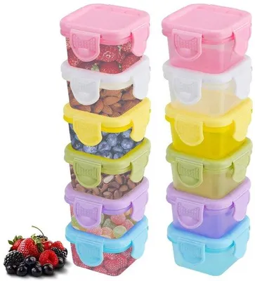 Immagine prodotto di Confezione da 12 vasetti di plastica con coperchio, 60 ml, per la cucina e gli snack
