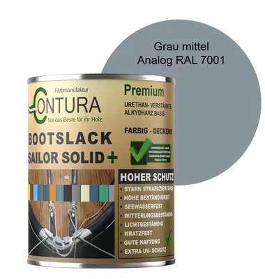 Produktbild von Contura Bootslack 500ml. Farbig Glänzend Yacht- Buntlack Metall Holz GFK Holzlack Schiffslack RAL Boot Farblos - Grau Mittel RAL 7001 Analog