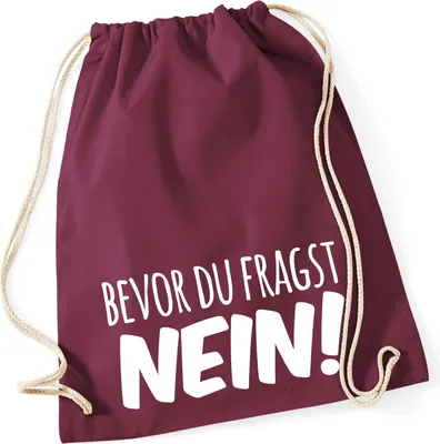 Produktbild von Huuraa Turnbeutel Bevor du fragst Nein Schriftzug 12 Liter Burgundy Baumwolle Rucksack Geschenkidee
