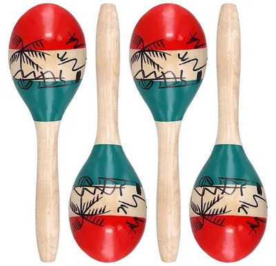 Image de TRANKIELO® - Maracas en bois peintes à la main - Coffret de 4 maracas pour les fêtes, les écoles et les spectacles