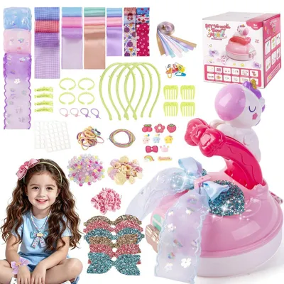 Immagine prodotto di Kit per creare fermagli per capelli, ideale per bambine, composto da 140 pezzi. Set per realizzare accessori per capelli, con cerchietti, mollette e nastri