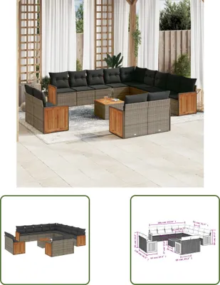 Produktbild von The Living Store 14-tlg. Garten-Sofagarnitur mit Kissen Grau Poly Rattan