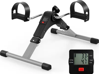 Obrázok produktu pre COSTWAY pedálový trenažér pre seniorov, trenažér na ruky a nohy s odporom a LCD displejom, mini cvičebný bicykel pod stolom, pohybový trenažér