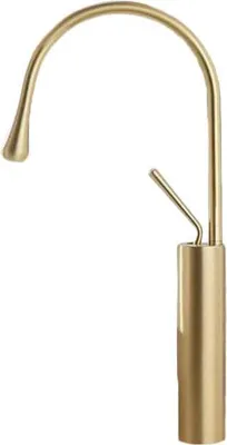 A single gold faucet against a white background.
