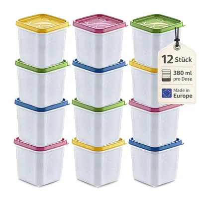 Produktbild von 12 x Hochwertige Gefrierdosen mit Deckel 380 ml Tiefkühldosen Gefrierbox Tiefkühlbox Vorratsdosen luftdicht