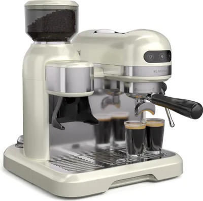 Image de Klarstein Bella Café Machine à café en grain – 19 Bars, 1550 W, Broyeur intégré 200 g, Mousseur à lait, Réservoir 1,4 L, Acier inoxydable, Design rétro, Crème