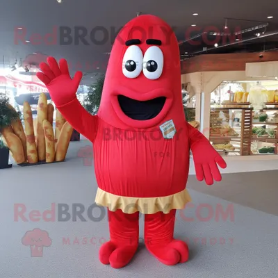 Imagen del producto de Personaje REDBROKOLY de traje de mascota de papas fritas rojas vestido con un mono y mitones