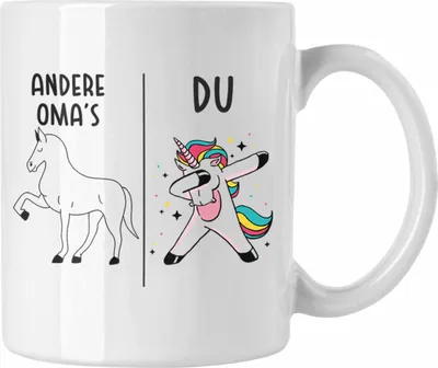 Produktbild von Trendation - Oma Tasse Lustig Geschenk mit Spruch Beste Großmutter Kaffeetasse Einhorn (Weiß)