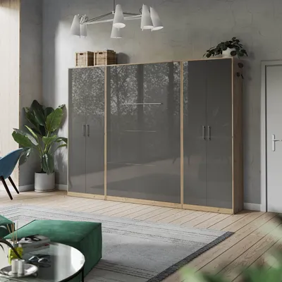 Produktbild von Schrankbett Set mit Schrankbett 140x200 Vertikal + 2 x 80-Schränke Wildeiche/Anthrazit Hochglanz
