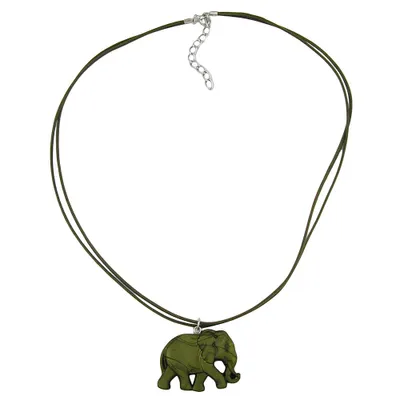 Produktbild von Kette 38x28x6mm Elefant Kunststoff olivgrün seidig matt Kordel oliv 50cm oliv 36x26x6mm