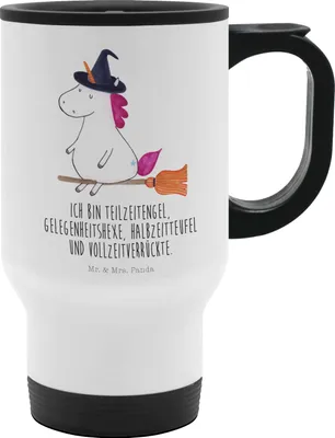 Produktbild von Mr. & Mrs. Panda thermosbecher Einhorn Hexe - Weiß - Geschenk, Teebecher To Go, trinkbecher mit deckel, Einhörner, Engel, Frau, Thermobecher, Freundin, Teufel, Groß