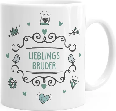 Produktbild von Kaffeetasse mit Botschaft Geschenk Weihnachten Geburtstag Muttertag Dankeschön Präsent Überraschung Moonworks® Lieblingsbruder weiß Keramik-Tasse