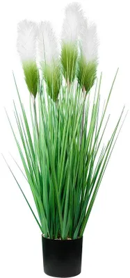 Zdjęcie produktu dla Sztuczna trawa z kwiatami pampasowymi, 1 doniczka, 83 cm, tworzywo sztuczne, zielona, dekoracja do salonu, łazienki, ogrodu (biała)
