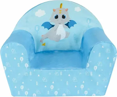 Image de Fauteuil enfant Fun House LEON LE DRAGON, mousse lavable, bleu, 42x52x33cm