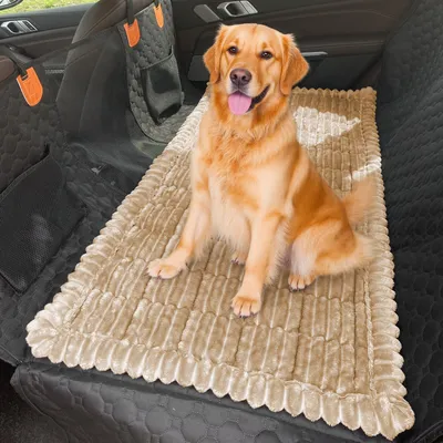 Produktbild von Hunde-Autositzbezug für Rücksitz, Antirutsch Hundematte für Auto, Haustierbettmatte, Kofferraum Schutzdecke Hund, dicker Hundesitzbezug für Zweisitzer,Braun,138x63cm