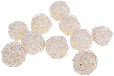 Obrázok produktu pre Sada 10 plastových guľôčok – vzhľad ratanu – 5 cm – dekorácia na svadbu – odolné voči poveternostným vplyvom – dekoratívne guľôčky