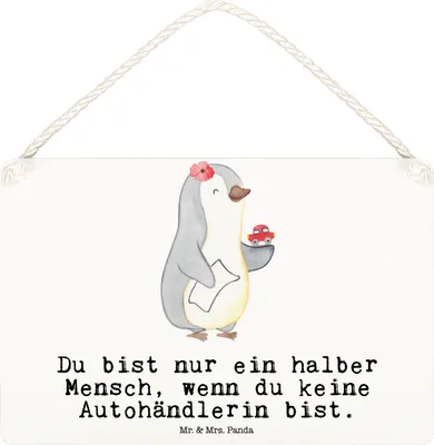 Produktbild von Mr. & Mrs. Panda Schild Autohändlerin Herz DIN A6 - Weiß - Geschenk, Türschild, Holzschild, Lustig, Autohandel, hängeschild, holzbild, kleine aufmerksamkeit, Beruf