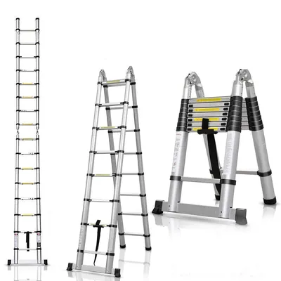 Teleskopleiter 5 m, Aluminium, 16 Sprossen, bis 150 kg, klappbar