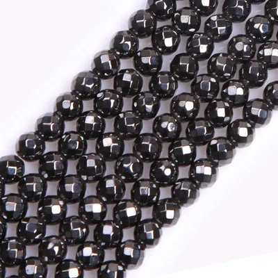 6mm Magnetische Hämatit Perlen, 15" Strang, 63 Stück, Schwarz