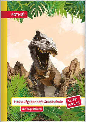 Produktbild von Klipp&Klar Grundschulaufgabenhefte mit Tagesfarben, A5, 1 Woche 2 Seiten, Tyrannosaurus