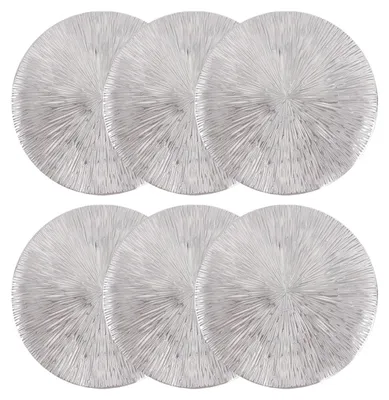6 runde PVC-Platzsets 38 cm, Silber, rutschfest, hitzebeständig