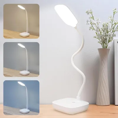 Zdjęcie produktu dla Lampa biurkowa LED - Elastyczna - Do nauki i pracy - Bezprzewodowe ładowanie - 3 tryby oświetlenia - Biała